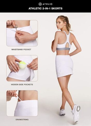 ATHLIO 1 or 2 Pack Women's Athletic Skorts Active Tennis Skirts, Workout Golf Skirt with Pockets Built-in Shorts in Kuwait