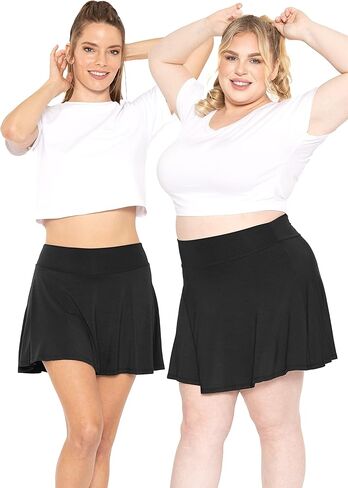 Women's High Waist Skater Skirt with Built in Shorts with and Without Pockets| Small-3X in Kuwait
