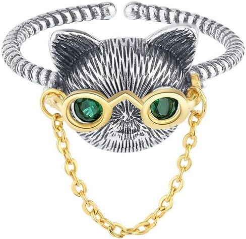 Zaycca 925 Sterling Silver Cat Vintage Ring Punk Open Adjustable Animal Ring in Saudi Arabia