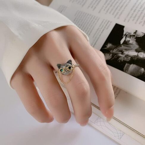 Zaycca 925 Sterling Silver Cat Vintage Ring Punk Open Adjustable Animal Ring in Saudi Arabia