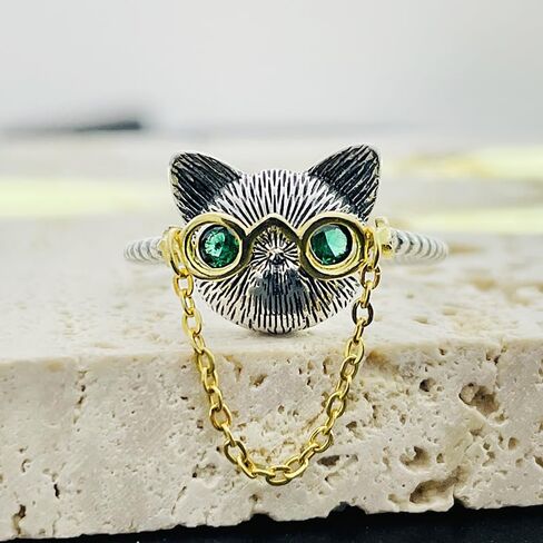 Zaycca 925 Sterling Silver Cat Vintage Ring Punk Open Adjustable Animal Ring in Saudi Arabia