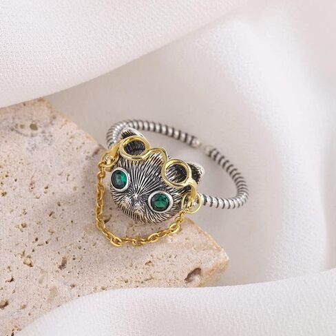 Zaycca 925 Sterling Silver Cat Vintage Ring Punk Open Adjustable Animal Ring in Saudi Arabia