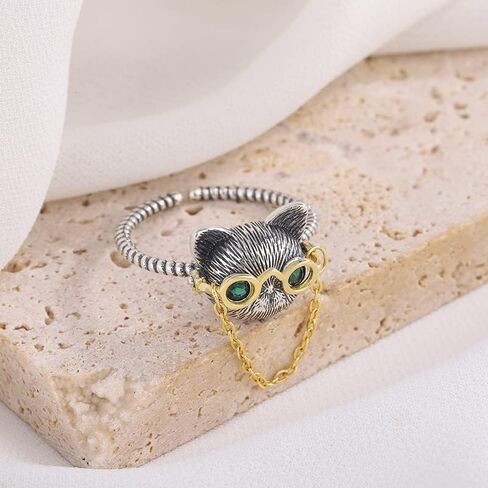 Zaycca 925 Sterling Silver Cat Vintage Ring Punk Open Adjustable Animal Ring in Saudi Arabia