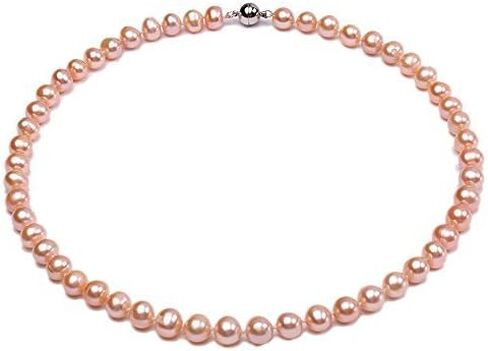 JYX Pearl Strand Necklace AA 8-9mm Natural Round Freshwater Cultured Pink Pearls Necklace 18" in Saudi Arabia