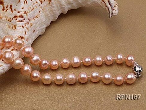 JYX Pearl Strand Necklace AA 8-9mm Natural Round Freshwater Cultured Pink Pearls Necklace 18" in Saudi Arabia