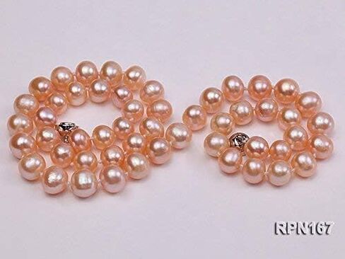 JYX Pearl Strand Necklace AA 8-9mm Natural Round Freshwater Cultured Pink Pearls Necklace 18" in Saudi Arabia
