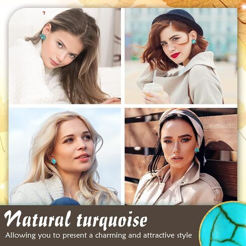 6 Pairs Turquoise Stud Earrings Small Geometric Oval Round Flower Earrings Gemstone Cut Shape Square Studs Turquoise Jewelry in Saudi Arabia
