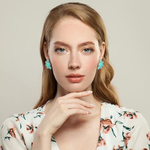 6 Pairs Turquoise Stud Earrings Small Geometric Oval Round Flower Earrings Gemstone Cut Shape Square Studs Turquoise Jewelry in Saudi Arabia