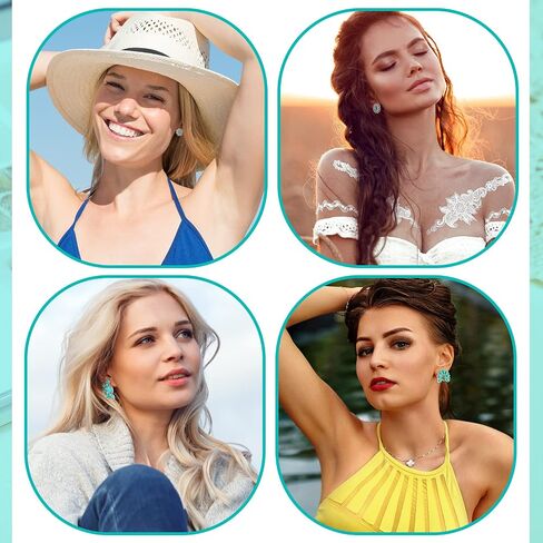 6 Pairs Turquoise Stud Earrings Small Geometric Oval Round Flower Earrings Gemstone Cut Shape Square Studs Turquoise Jewelry in Saudi Arabia