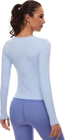 قمصان رياضية لليوجا وأكمام طويلة بدون خياطة للسيدات من SAFEPATH، قمصان رياضية برقبة مربعة وضيقة للجري in Kuwait