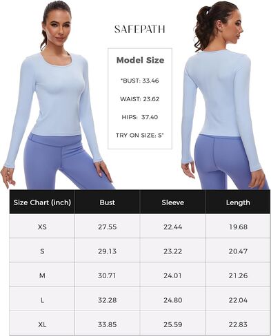 قمصان رياضية لليوجا وأكمام طويلة بدون خياطة للسيدات من SAFEPATH، قمصان رياضية برقبة مربعة وضيقة للجري in Kuwait