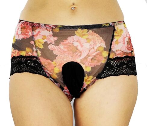 Mona's Choice Flower Pattern Mens Satin Briefs With Ice Silk Pouch/Mens Sissy Panties in Saudi Arabia