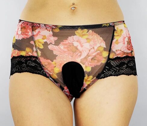 Mona's Choice Flower Pattern Mens Satin Briefs With Ice Silk Pouch/Mens Sissy Panties in Saudi Arabia