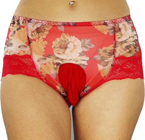 Mona's Choice Flower Pattern Mens Satin Briefs With Ice Silk Pouch/Mens Sissy Panties in Saudi Arabia