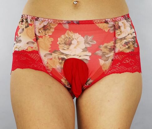 Mona's Choice Flower Pattern Mens Satin Briefs With Ice Silk Pouch/Mens Sissy Panties in Saudi Arabia