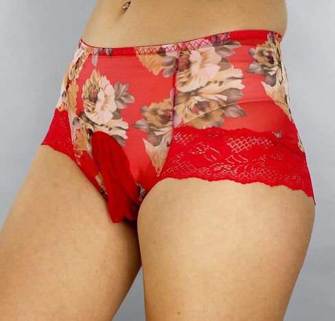 Mona's Choice Flower Pattern Mens Satin Briefs With Ice Silk Pouch/Mens Sissy Panties in Saudi Arabia