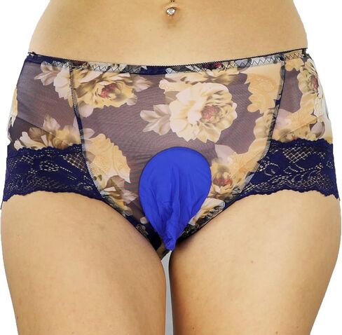 Mona's Choice Flower Pattern Mens Satin Briefs With Ice Silk Pouch/Mens Sissy Panties in Saudi Arabia