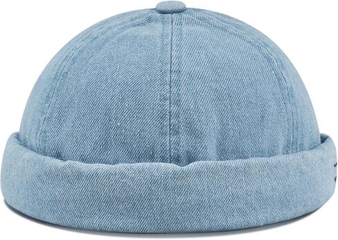 Croogo Denim Docker Hat Fashion Brimless Beanie Hat Retro Worker Skull Cap Rolled Cuff Sailor Cap Hip Hop Dancing Watch Cap in Saudi Arabia