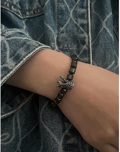 To My Man - Straighten Your Crown Bracelet Gift Set, To My Man Bracelet Adjustable Bead Stainless steel Crown Bracelets Boyfriend Anniversary Birthday Christmas Fathers Gifts for Men in Kuwait