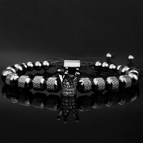 To My Man - Straighten Your Crown Bracelet Gift Set, To My Man Bracelet Adjustable Bead Stainless steel Crown Bracelets Boyfriend Anniversary Birthday Christmas Fathers Gifts for Men in Kuwait