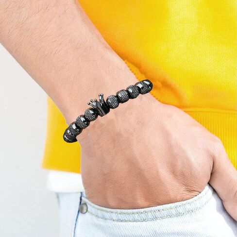 To My Man - Straighten Your Crown Bracelet Gift Set, To My Man Bracelet Adjustable Bead Stainless steel Crown Bracelets Boyfriend Anniversary Birthday Christmas Fathers Gifts for Men in Kuwait