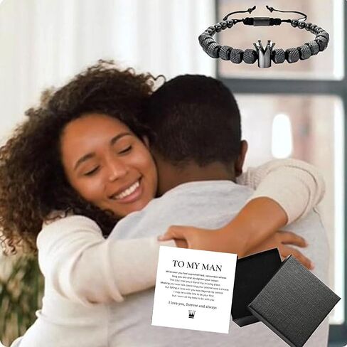 To My Man - Straighten Your Crown Bracelet Gift Set, To My Man Bracelet Adjustable Bead Stainless steel Crown Bracelets Boyfriend Anniversary Birthday Christmas Fathers Gifts for Men in Kuwait
