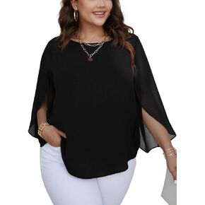 Plus Size Blouses for Women Summer Batwing Sleeve Chiffon Tunic Tops Dressy Scoop Neck Casual Loose Flowy Shirts