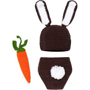 IWEMEK Newborn Baby Boys Girls Easter Outfits Photography Prop Birthday Handmade Crochet Knit Carrot Rabbit Beanie Pants Hat in Kuwait