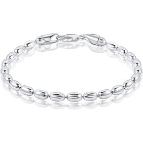 PORI JEWELERS 925 Sterling Silver Italian 3MM or 4MM Oval Bead Ball Strand Chain Bracelet for Women 7, 7.5, 8 Inch Made in Italy in Kuwait