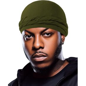 BEACE Silk Satin Lined Pre-Tied Turban Durag Head Wrap for Men & Women, Halo Turban Skull Cap Bonnet Hair Cover for Sleeping in Saudi Arabia