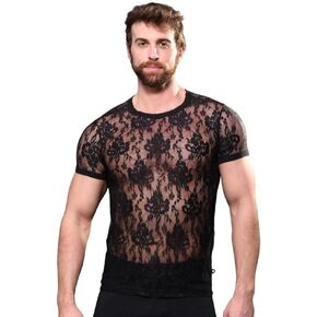 Andrew Christian Unleashed Lace Tee, Black, Small in Saudi Arabia