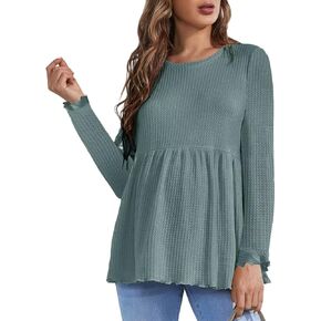 المرأة الأمومة الهراء متماسكة انتفض كم طويل بيبلوم القمم Crewneck بيبي دول الحمل بلوزة in Kuwait