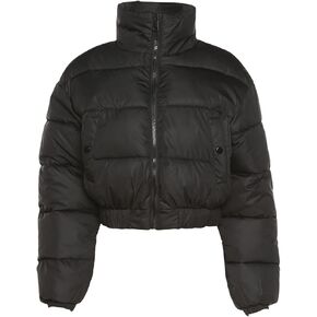 Wyeysyt Women's Cropped Quilted Puffer Jacket Casual Cute Y2k Long Sleeve Full Zip Up Outerwear Coats in Kuwait