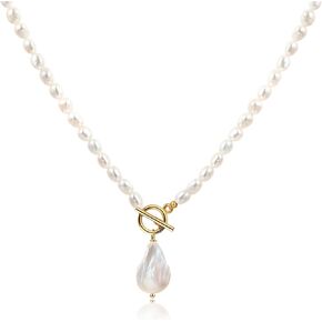 كاولاين عقد بقلادة لؤلؤ غير منتظمة منتقاة يدويا من اللؤلؤ الباروكي، سلسلة مكتنزة مصنوعة يدويا رقيقة، هدية مجوهرات للنساء، 18.9 انش، معدن، غير معروف in Kuwait