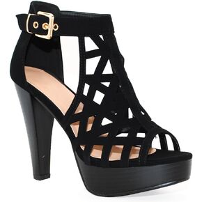 TRENDSup Collection Open Toe Ankle Strap Sandal – Western Bootie Stacked Heel Open Toe Cutout Shoes