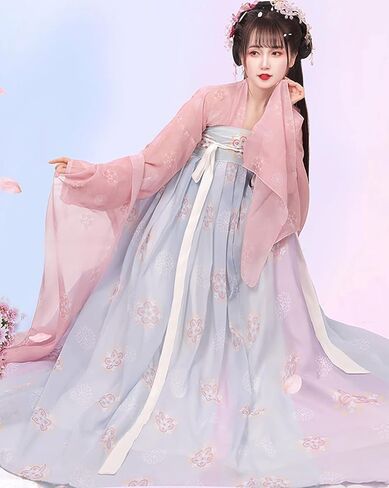 Women's Chinese Hanfu Qixiong Ruqun Sheer Top Tube Dress Outfit Tang Dynasty Traditional Costume in Saudi Arabia