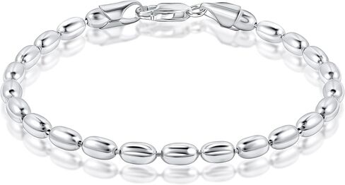 بوري جيويليرز 925 فضة إيطالية 3 مم أو 4 مم بيضاوية الخرزة سلسلة سوار للنساء 7، 7.5، 8 بوصة صنع في إيطاليا in Kuwait