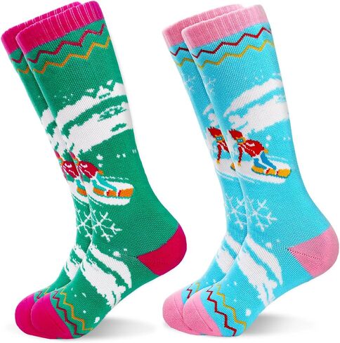 GRPSKCOS Kids Ski Socks, 2 Pairs Warm Thick Snow Socks for Boys Girls Toddler Winter Skiing Snowboarding in Saudi Arabia