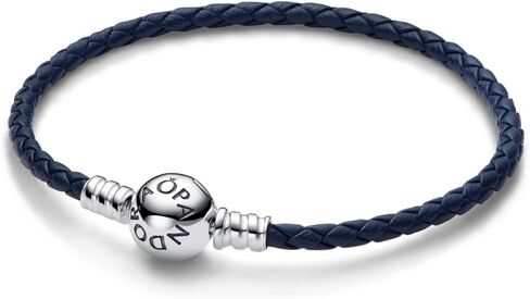 Pandora Moments Round Clasp Blue Braided Leather Bracelet, With Gift Box in Saudi Arabia
