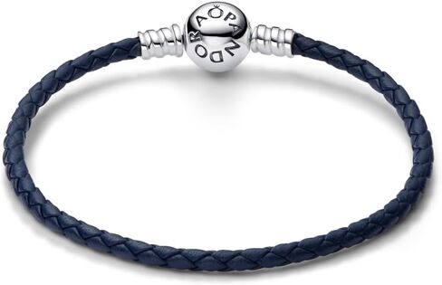 Pandora Moments Round Clasp Blue Braided Leather Bracelet, With Gift Box in Saudi Arabia