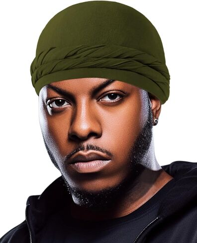 BEACE Silk Satin Lined Pre-Tied Turban Durag Head Wrap for Men & Women, Halo Turban Skull Cap Bonnet Hair Cover for Sleeping in Saudi Arabia