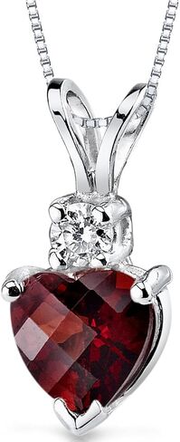 Peora 14K White Gold Garnet and Diamond Heart Pendant for Women, Genuine Gemstone Birthstone, 1.35 Carats with 18 inch Chain in Saudi Arabia