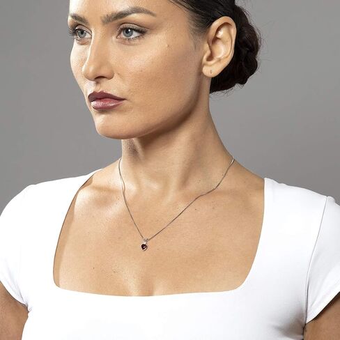 Peora 14K White Gold Garnet and Diamond Heart Pendant for Women, Genuine Gemstone Birthstone, 1.35 Carats with 18 inch Chain in Saudi Arabia