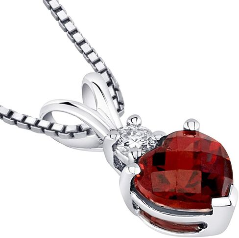 Peora 14K White Gold Garnet and Diamond Heart Pendant for Women, Genuine Gemstone Birthstone, 1.35 Carats with 18 inch Chain in Saudi Arabia