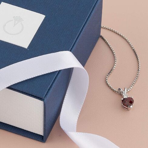 Peora 14K White Gold Garnet and Diamond Heart Pendant for Women, Genuine Gemstone Birthstone, 1.35 Carats with 18 inch Chain in Saudi Arabia