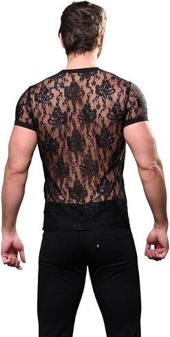 تي شيرت Andrew Christian Unleashed Lace، أسود، صغير in Saudi Arabia