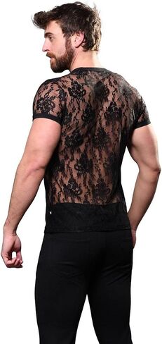 تي شيرت Andrew Christian Unleashed Lace، أسود، صغير in Saudi Arabia