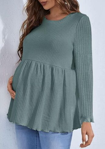 المرأة الأمومة الهراء متماسكة انتفض كم طويل بيبلوم القمم Crewneck بيبي دول الحمل بلوزة in Kuwait