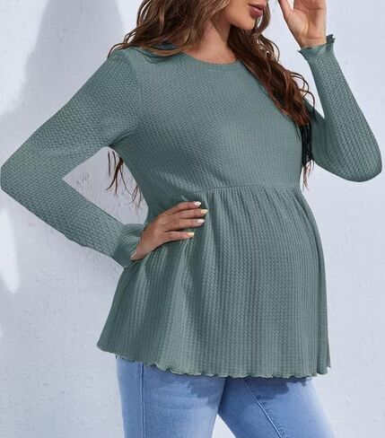 المرأة الأمومة الهراء متماسكة انتفض كم طويل بيبلوم القمم Crewneck بيبي دول الحمل بلوزة in Kuwait