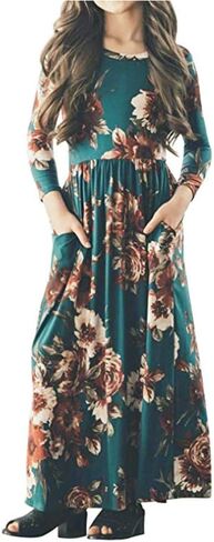 QIJOVO Girl Floral Maxi Dress with Pockets Sleeves Long Holiday Dress in Saudi Arabia